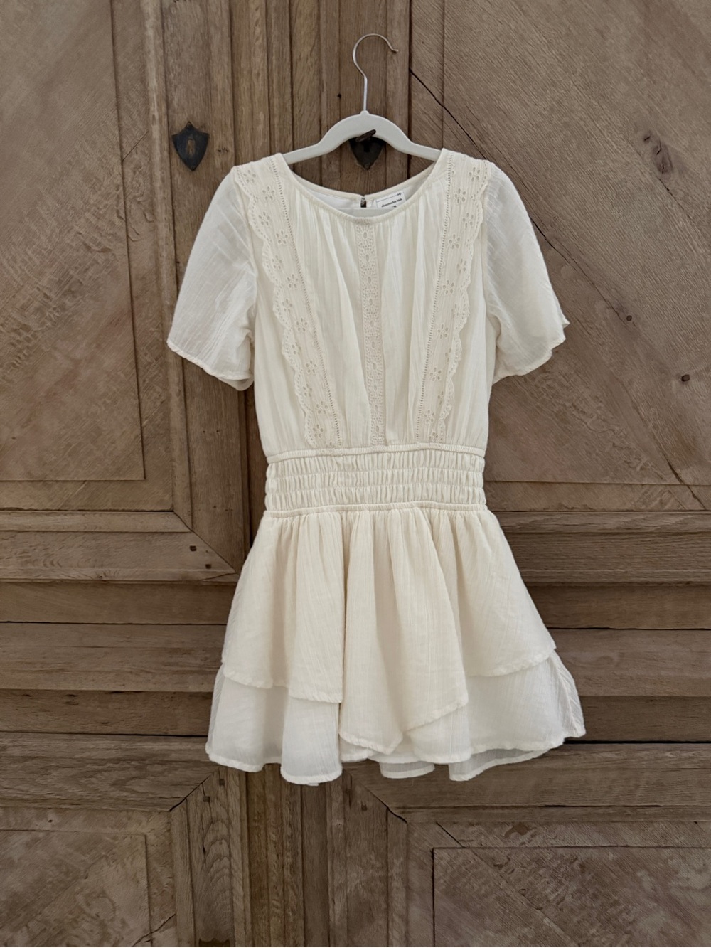 abercrombie kids Cream Tiered Lace-Trim Dress